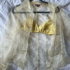 STAUD Sheer Yellow Blazer Top with Bralette